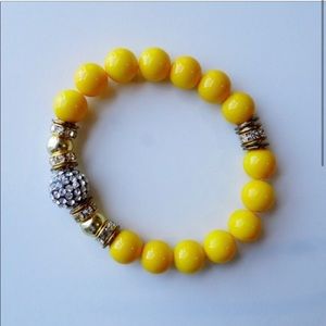 Yellow Bead with Glass Crystals Elastic Bracelet NWOT